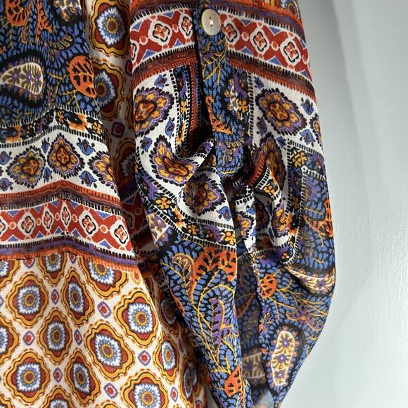Fig and Flower Size Medium Anthropologie Boho Top Mixed Print Cottage Peasant - Picture 7 of 13